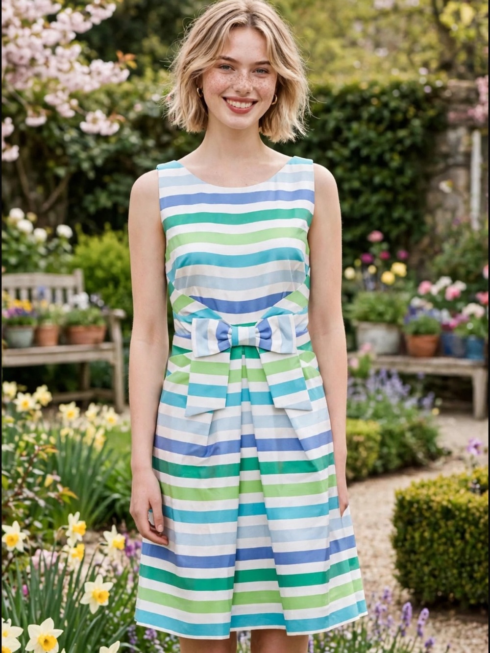 kate spade Multicolor Striped Midi Dress with Bow